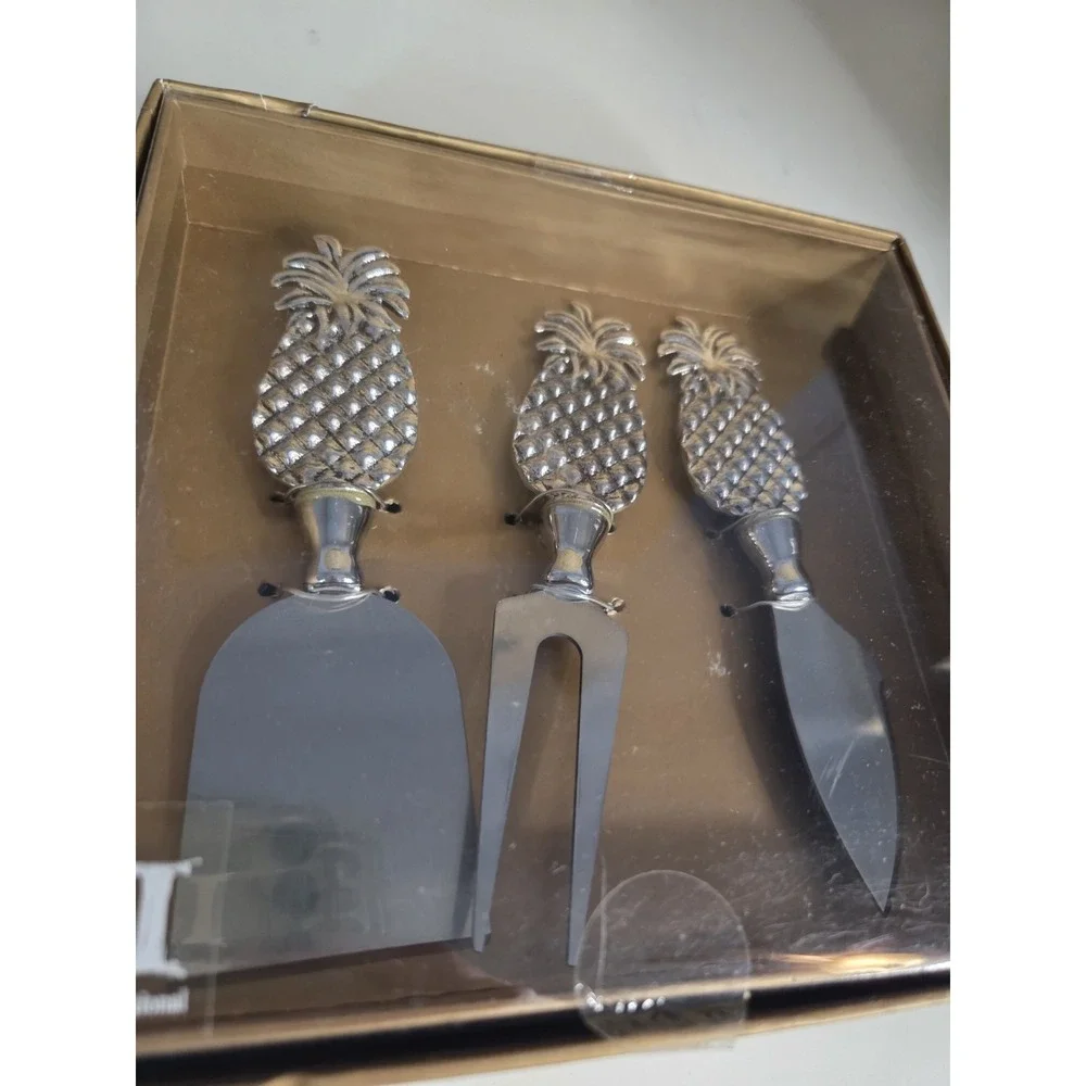 Cheese‎ Knife Set 3-piece Boston Warehouse Metal Pineapple Knife Fork NEW